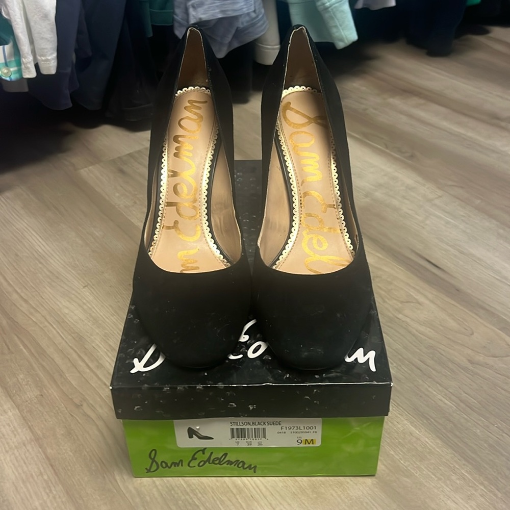 Sam Edelman black suede chunky heel size 9